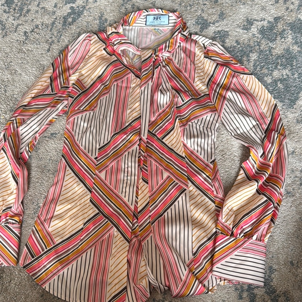 Hawes & Curtis Colorful Satin Pussybow Blouse Fitted size UK 6